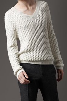Burberry Honeycomb Knit V-neck Sweater - Lyst