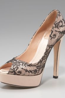 Dior Satin & Lace Platform Pump - Lyst