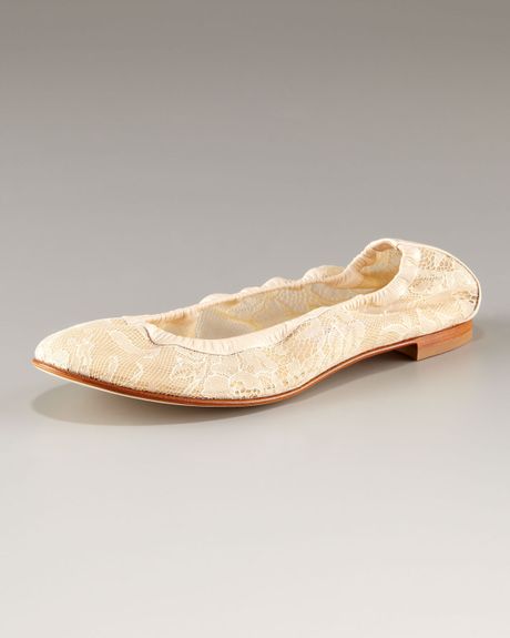 Manolo Blahnik Togram Flat Lace Ballet Sandal in Gold (nude) - Lyst