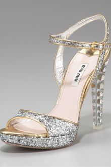Miu Miu Jewel-heel Glitter Platform Sandal - Lyst