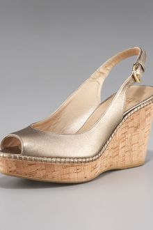 Stuart Weitzman Cork Wedge Peep Slingback - Lyst