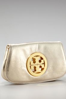 Tory Burch Metallic Logo Clutch with Chain - Lyst