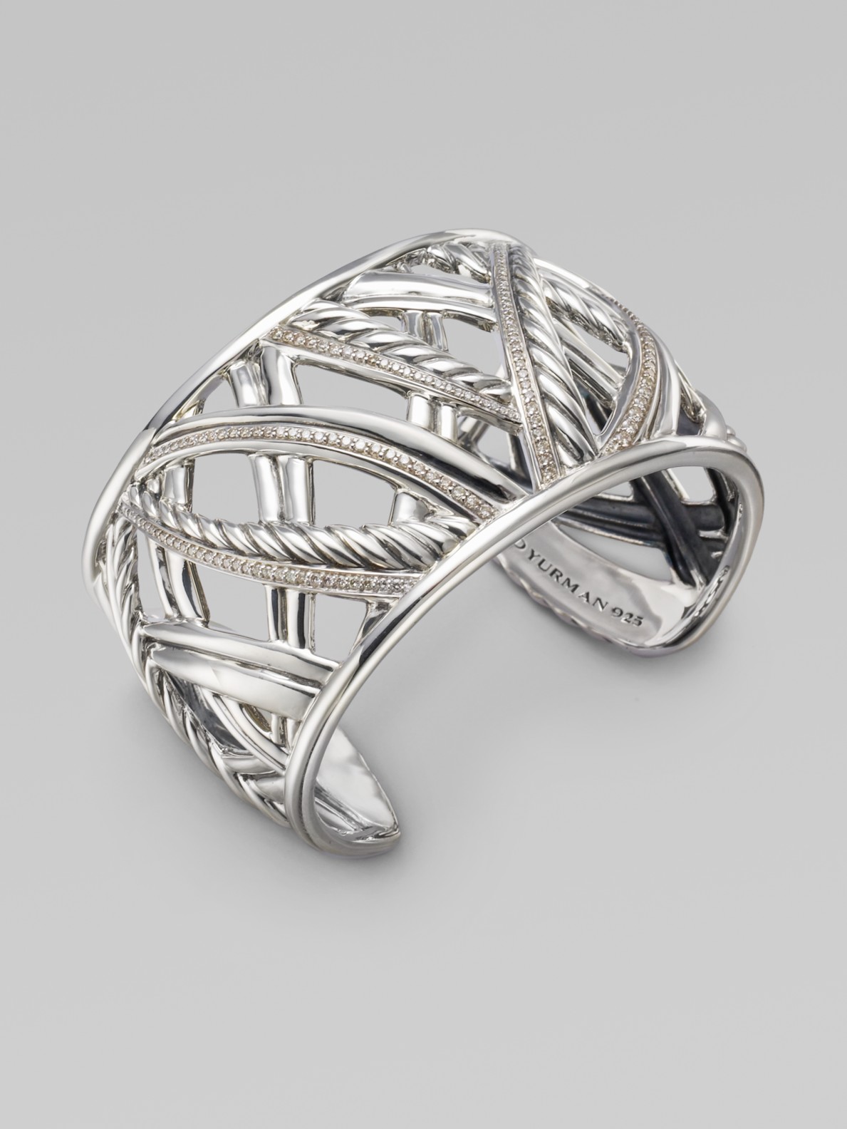 David Yurman Diamond & Sterling Silver Cuff Bracelet in Silver Lyst