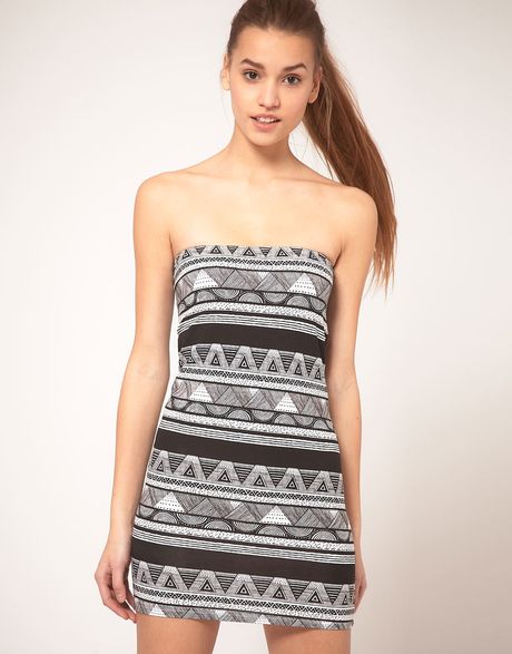 American Apparel Printed Bandeau Dress in Black (blackwhite) - Lyst