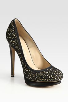 Nicholas Kirkwood Leather and Lace Platform Pumps - Lyst