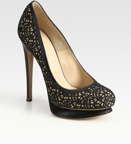 Nicholas Kirkwood Leather and Lace Platform Pumps in Black - Lyst