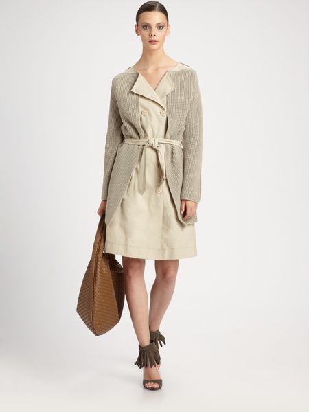 Bottega Veneta Cotton Knit Trench Dress in Beige (camel) - Lyst