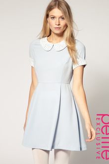 ASOS Collection Asos Petite Exclusive Waisted Dress with Crochet Collar and Cuff - Lyst
