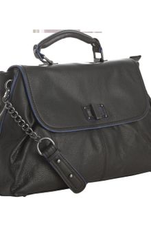 BCBGMAXAZRIA Black Pebbled Leather Chain Handle Satchel - Lyst
