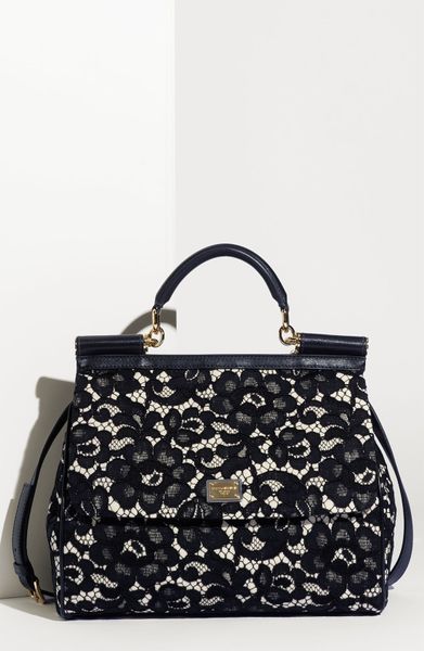 Dolce & Gabbana Miss Sicily Lace Lambskin Leather Top Handle Satchel in Black - Lyst