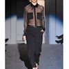 Ferragamo Silk Chiffon & Chic Wool Canvas Jumpsuit in Black - Lyst