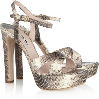 Miu Miu Watersnake-Effect Leather Sandals - Lyst