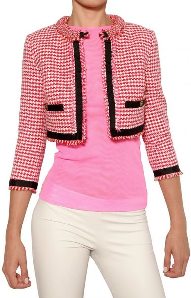Msgm Cropped Cotton Tweed Jacket in Red - Lyst