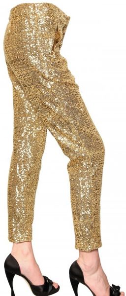 N°21 Sequined Satin Trousers - Lyst