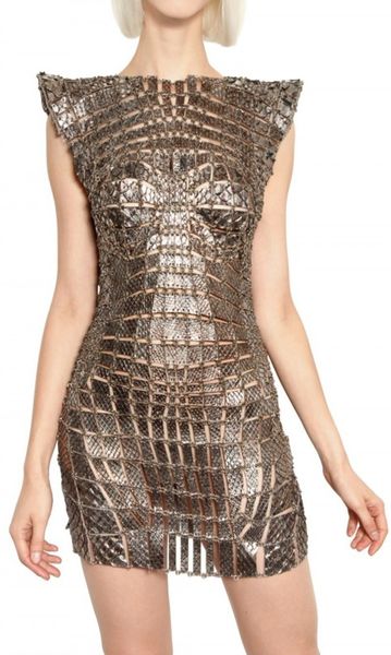 Paco Rabanne Metal Chain and Python Insert Dress in Gold - Lyst