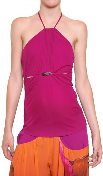 Roberto Cavalli Gathered Viscose Crepe Top in Purple - Lyst