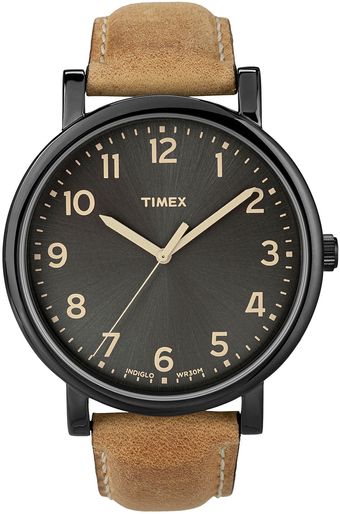 Timex® Easy Reader Black Case Leather Strap Watch - Lyst
