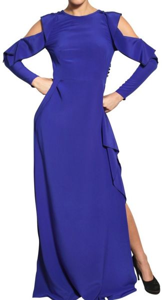 Vionnet Cut Off Crepe De Chine Long Dress in Blue - Lyst
