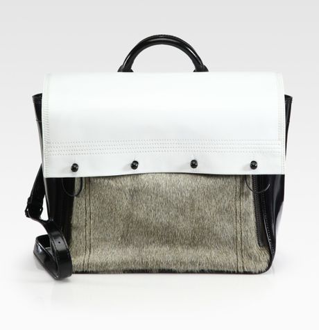 3.1 Phillip Lim Colorblock Haircalf & Patent Leather Satchel in Multicolor (grey)