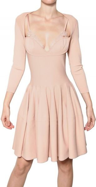 Alexander McQueen Lace Insert Viscose Knit Dress - Lyst