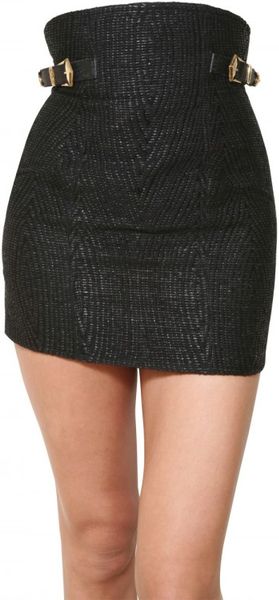 Balmain High Waisted Raffia Skirt in Black - Lyst