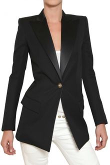 Balmain Satin Peaked Lapel Cool Wool Jacket - Lyst