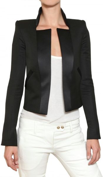 Balmain Silk Lapel Cool Wool Jacket in Black - Lyst