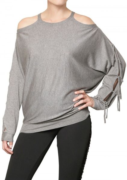 Beayukmui Cut Out Silk Knit Sweater in Gray (grey) - Lyst