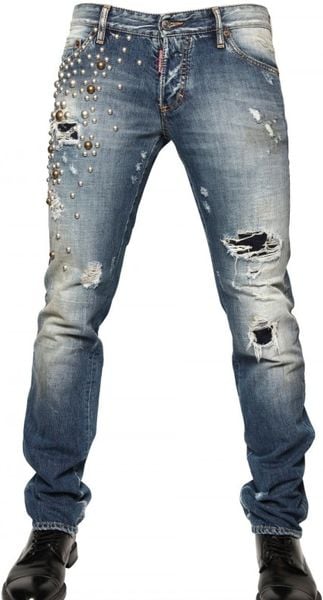 Dsquared2 19cm Round Studded Slim Fit Jeans in Blue for Men - Lyst