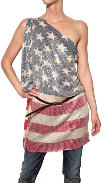 DSquared2 Sequined Flag Print Modal Jersey Top - Lyst