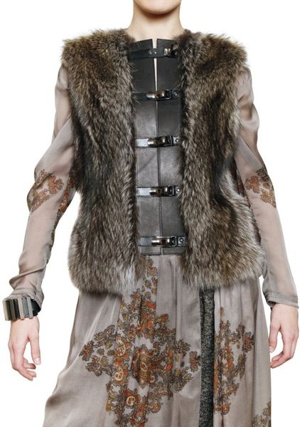 Etro Racoon and Calfskin Vest in Gray (grey) - Lyst