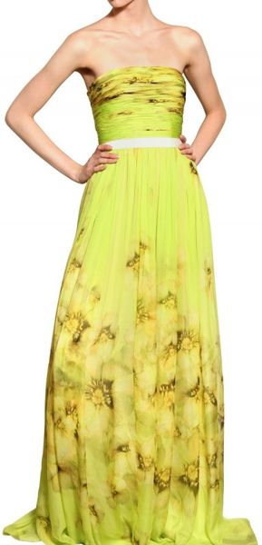 Giambattista Valli Flower Printed Silk Chiffon Long Dress in Yellow - Lyst