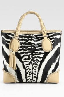Gucci Marrakech Medium Zebra-Print Haircalf Tote Bag - Lyst