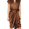 Lanvin Draped Washed Silk Satin Dress in Brown - Lyst