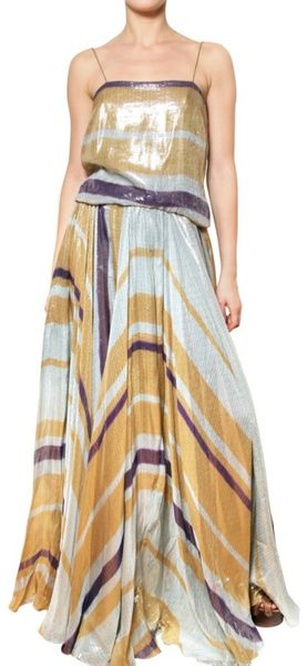 Lanvin Printed Lurex Silk Georgette Long Dress - Lyst