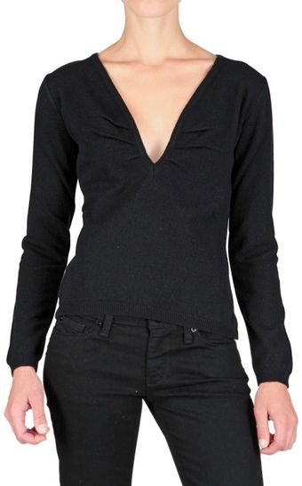 Laura G V Neck Brushed Knit Sweater - Lyst