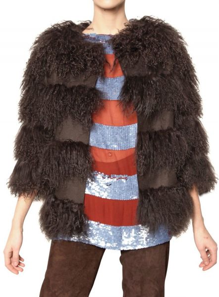 Maurizio Pecoraro Wool Cloth and Mongolian Fur Fur Coat in Brown - Lyst