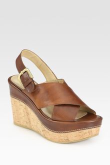Stuart Weitzman Exhale Leather Slingback Cork Wedge Sandals - Lyst