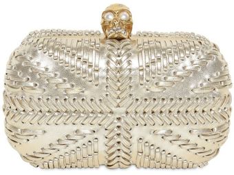 Alexander McQueen Woven Leather Britannia Skull Box Clutch - Lyst