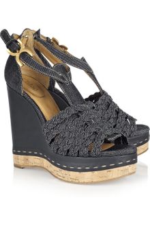 Chloé Denim Wedge Sandals - Lyst