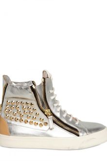 Giuseppe Zanotti Metallic Leather Studded Sneakers - Lyst