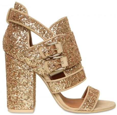 Givenchy 100mm Glitter Buckled Sandals in Gold - Lyst