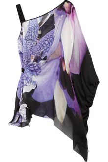 Roberto Cavalli Printed Silk-Chiffon One-Shoulder Top - Lyst