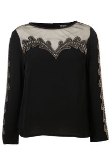 Topshop Embellished Front and Sleeve Blouse - Lyst