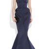 Zac Posen Cottonblend Twill Fishtail Gown in Blue - Lyst