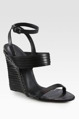 Bottega Veneta Architectural Leather Slingback Wedge Sandals