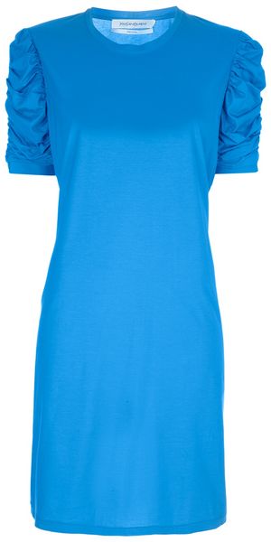 Yves Saint Laurent Ruched Detail Dress in Blue - Lyst