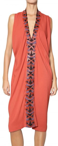 Etro Beaded Viscose Cady Dress in Brown (rust) - Lyst
