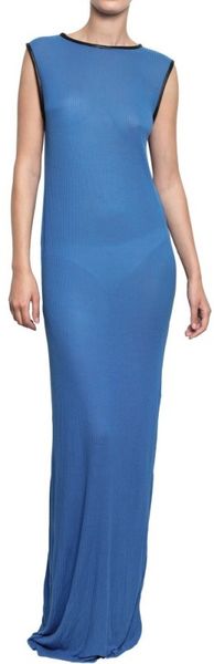 Horace Ribbed Jersey Wt Leather Trim Long Dress - Lyst