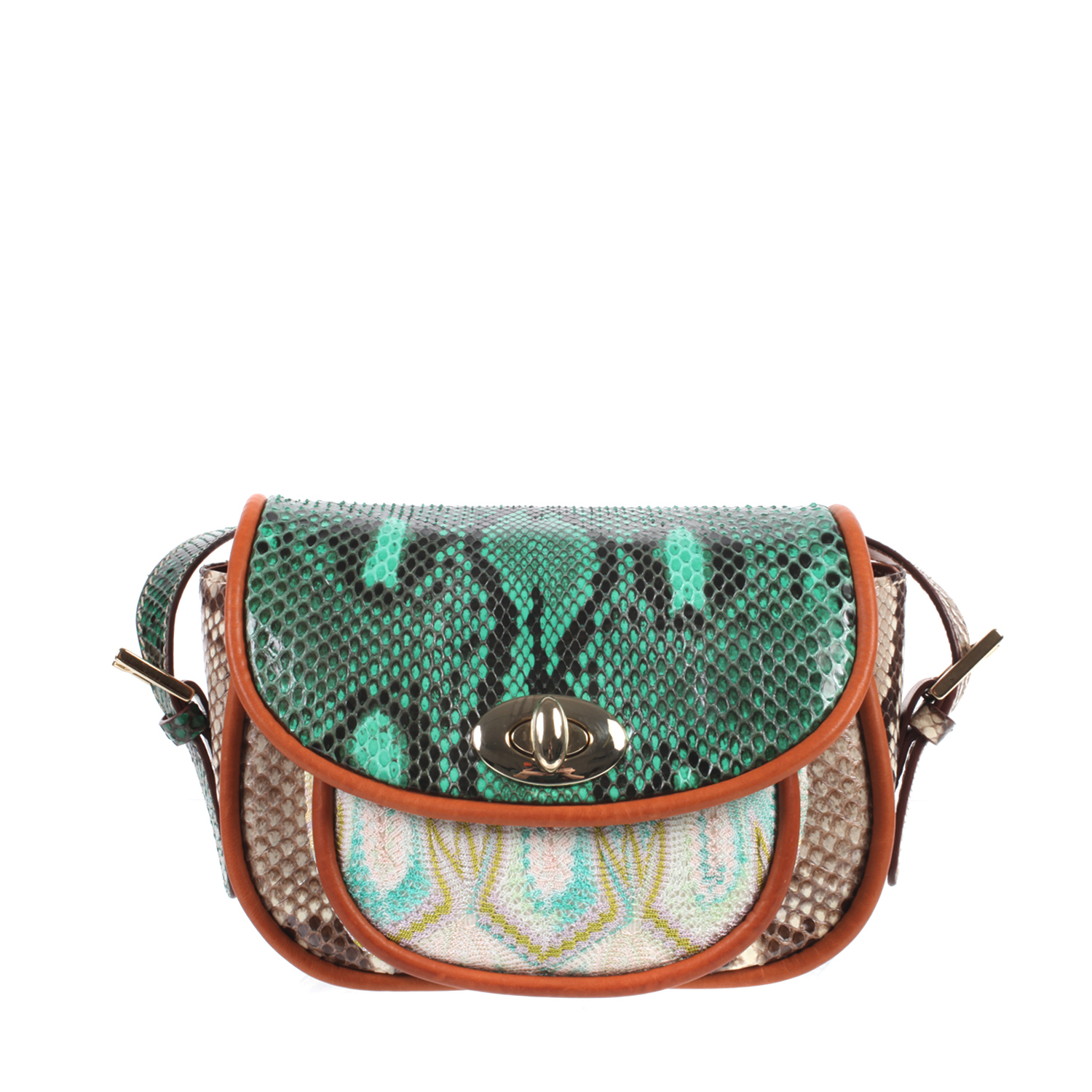 ... Tone Python And Pattern Knit Cross Body Bag in Multicolor (camel